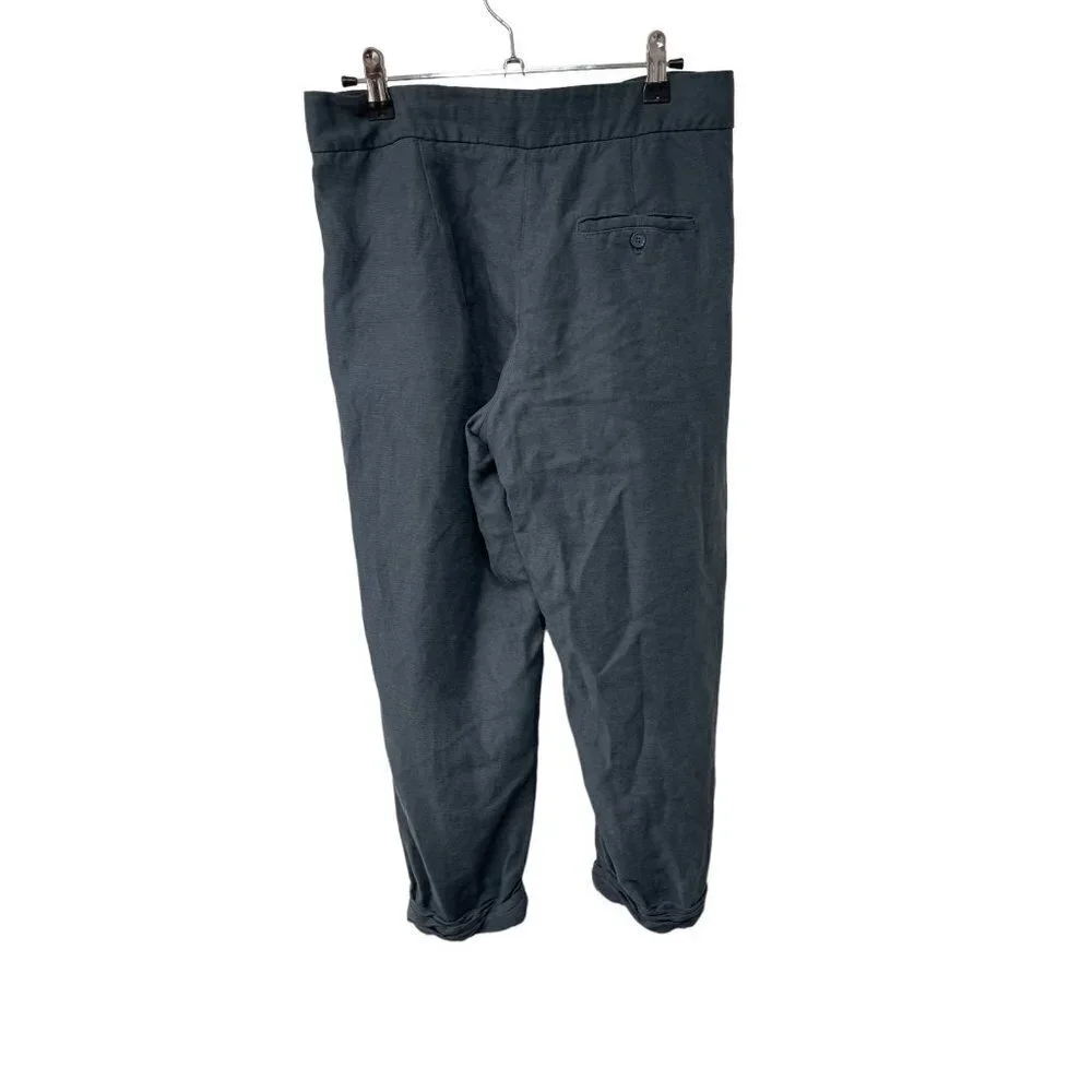 Wilfred Aritzia Linen and Lyocell Cuffed Cropped Trousers in Midnight Blue Sz 0